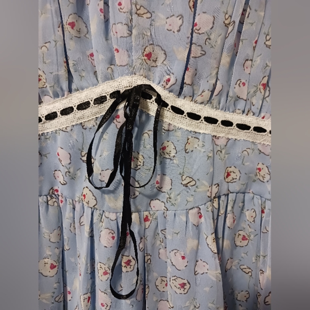 Meadowlark Cottagecore Bridgerton Milk Maid Fairy Dress, Sky Blue NWOT Sz L? - Picture 7 of 13